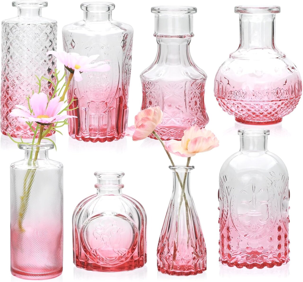 Set of 8 Glass Bud Vases Mini Flower Vases for Home Office Wedding Decor